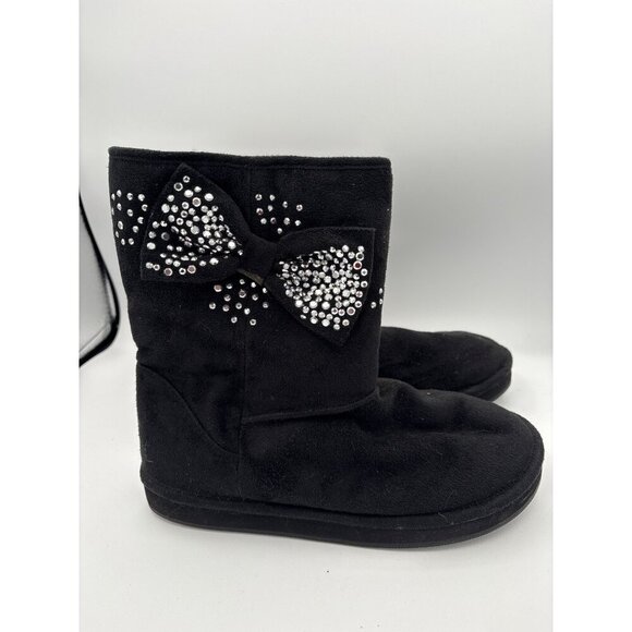 Joan Boyce Womens Black Rhinestone Bow Suede Boots Size 7 - Picture 1 of 4